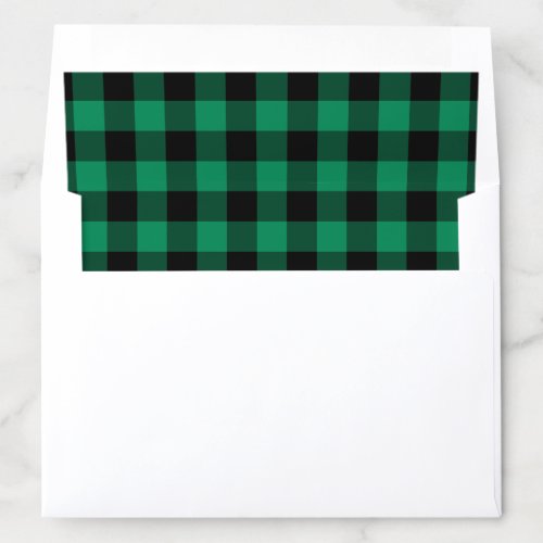 Modern Green and Black Buffalo Plaid Holiday Envelope Liner