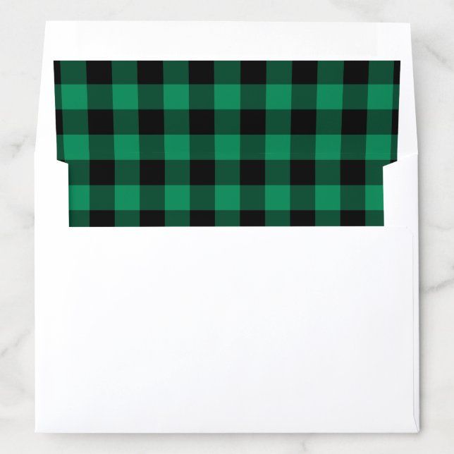 Modern Green and Black Buffalo Plaid Holiday Envelope Liner (In Envelope)