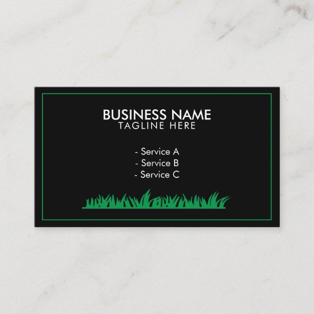 Modern Green and Black Grass Lawn Service Business Card (Front)