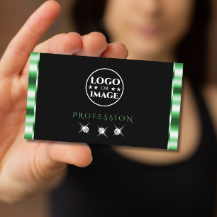 Modern Green and Black Sparkling Diamonds Add Logo Business Card