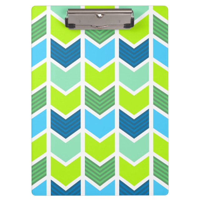 Modern Green and Blue Geometric Chevron Pattern Clipboard (Front)