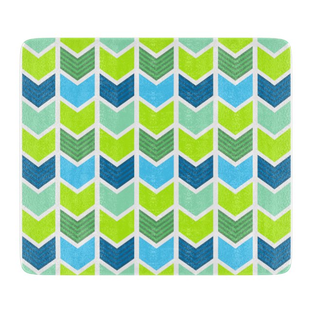 Modern Green and Blue Geometric Chevron Pattern Cutting Board (Front)