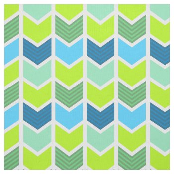 Modern Green And Blue Geometric Chevron Pattern Fabric by VintageDesignsShop at Zazzle