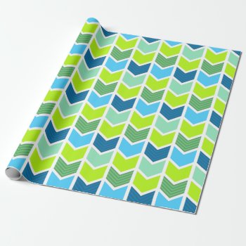 Modern Green And Blue Geometric Chevron Pattern Wrapping Paper by VintageDesignsShop at Zazzle
