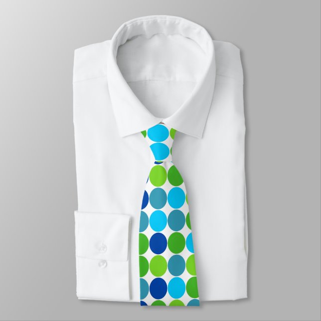 Modern Green and Blue Polka Dot Pattern Neck Tie (Tied)