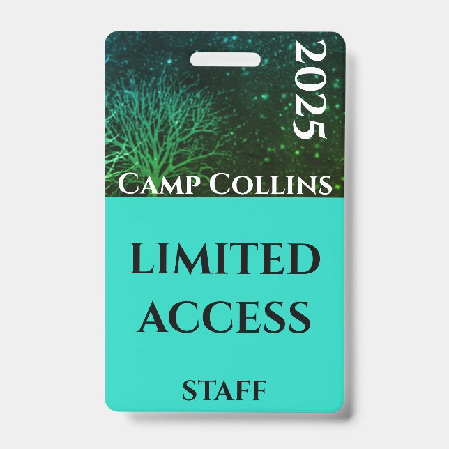 Modern Green and Blue Rustic Camp Staff Badge (Front)