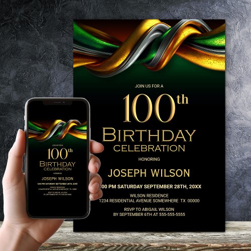 Modern Green and Gold 100th Birthday Party