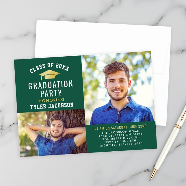 Modern Green and Gold 2026 Photo Graduate Party Invitation (Creator Uploaded)