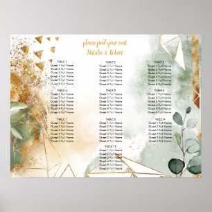Modern Green and Gold Botanical Crystals Wedding Poster