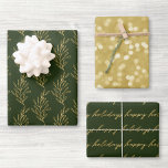 Modern Green and Gold Calligraphy Christmas Wrapping Paper Sheets<br><div class="desc">Custom-designed wrapping paper sheets featuring "Happy Holidays" modern gold hand calligraphy with gold bokeh and foliage design.</div>