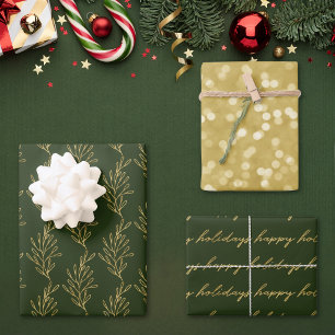 Modern Green and Gold Calligraphy Christmas Wrapping Paper Sheets