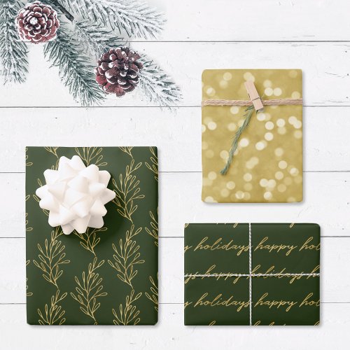 Modern Green and Gold Calligraphy Christmas Wrapping Paper Sheets