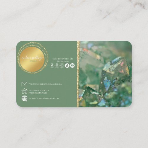 Modern Green and Gold Crystal Business Cards