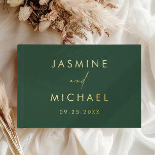 Modern Green and Gold Foil Photo Wedding Foil Guest Book