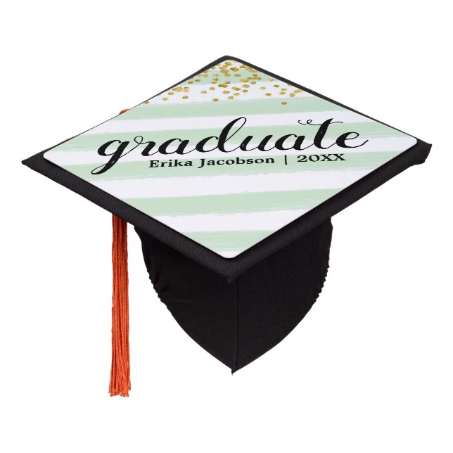 Modern Green and Gold Graduate Custom Design Graduation Cap Topper (Angled)