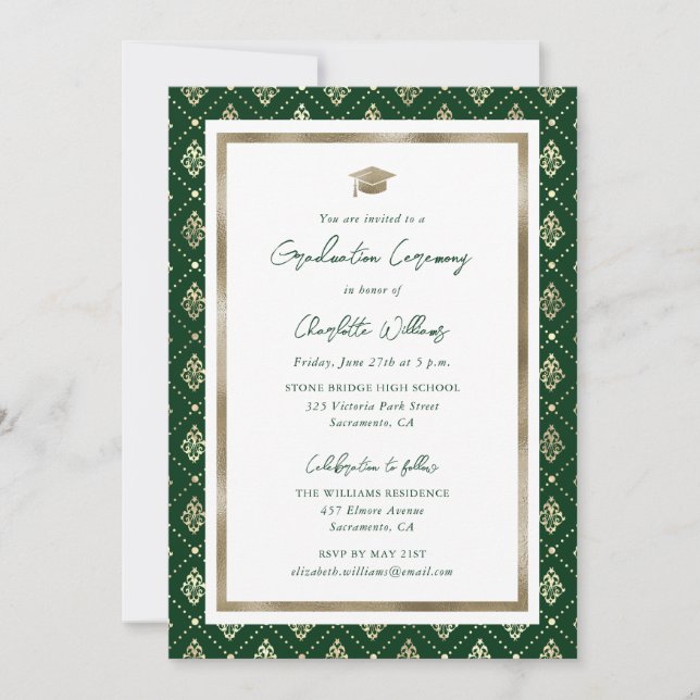 Modern Green and Gold Graduation Ceremony Invitation (Front)