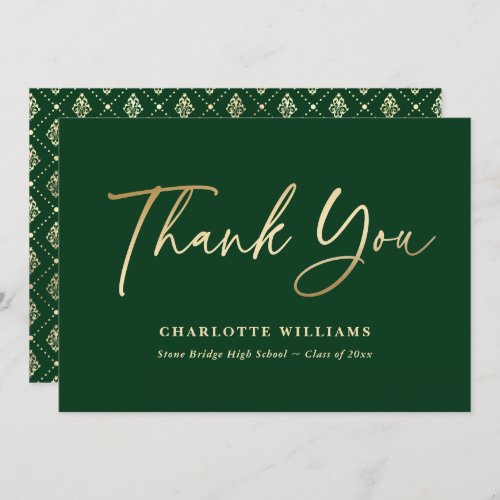 Modern Green and Gold Graduation Thank You Card