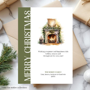 Modern Green And Gold Minimalist Christmas Card
