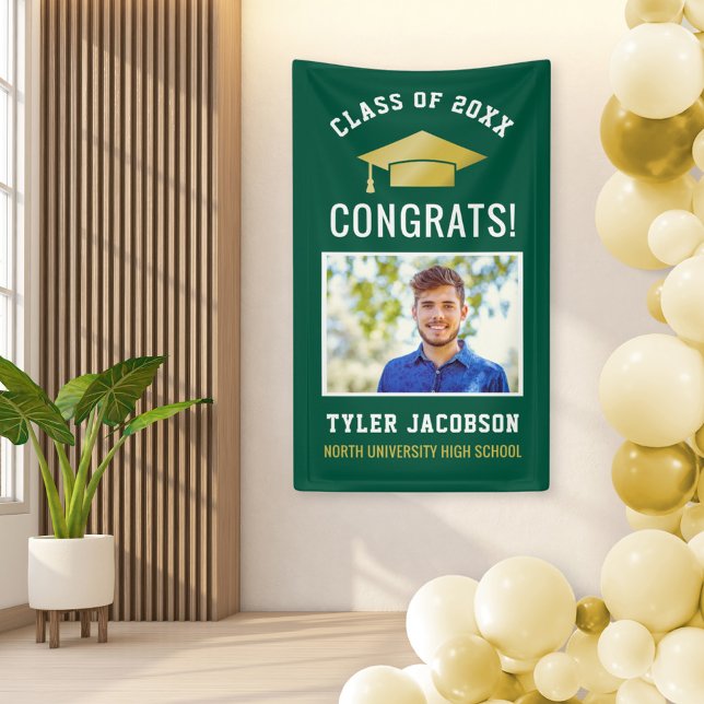 Modern Green and Gold Photo Graduation Party Banner (Creator Uploaded)
