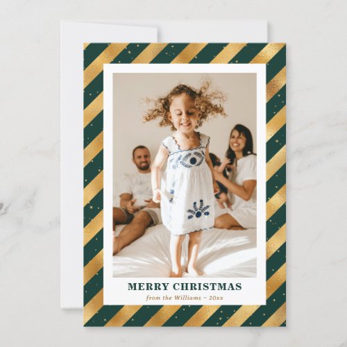 Modern Green and Gold Photo Merry Christmas Holiday Card
