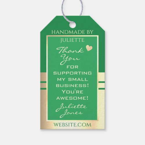 Modern Green and Gold Product Packaging Thank You  Gift Tags