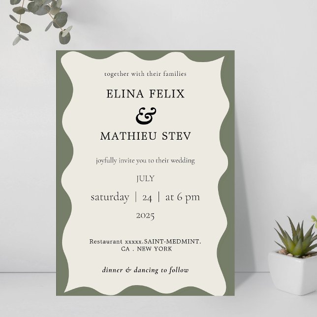 Modern Green and Ivory Scalloped Wedding  Invitation (Creator Uploaded)