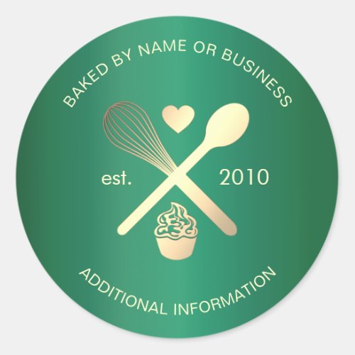Modern Green and Light Gold Baker Cupcake Sweets Classic Round Sticker