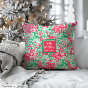 Modern green and magenta watercolor preppy cushion