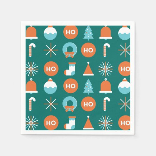 Modern Green and Orange Christmas Symbols Pattern  Napkins