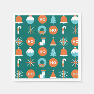 Modern Green and Orange Christmas Symbols Pattern  Napkins