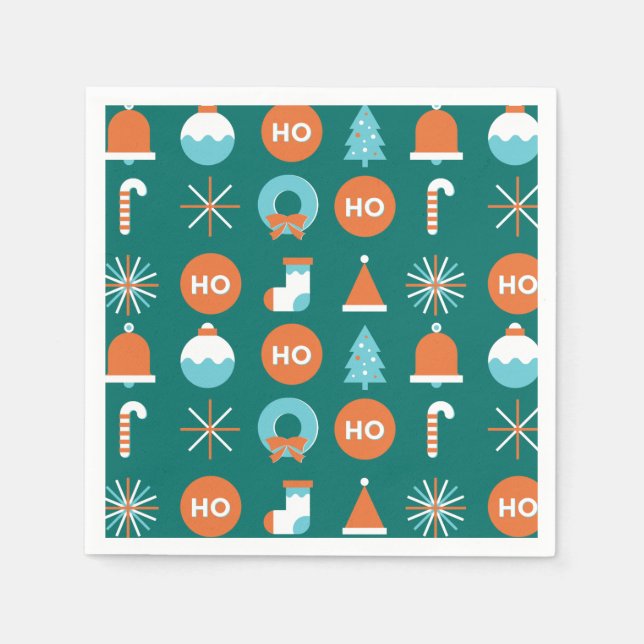 Modern Green and Orange Christmas Symbols Pattern  Napkins (Front)