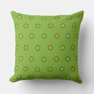 Modern Green and Orange Dandelion Pattern Throw Pillow