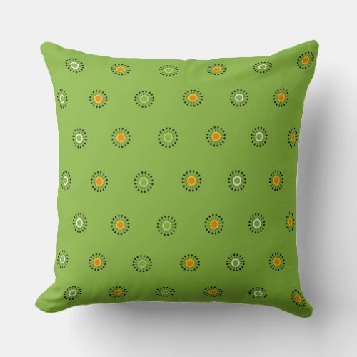 Modern Green and Orange Dandelion Pattern Throw Pillow