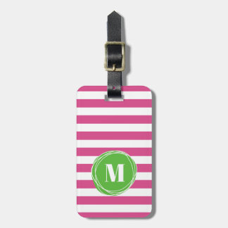 Modern Green And Pink Stripes Monogram Luggage Tag
