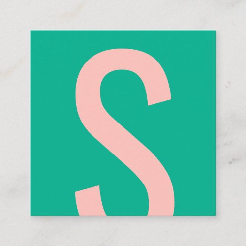 Modern green and pink unique bold monogram initial square business card