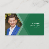 Modern Green and Purple Layered Geometric Photo Business Card