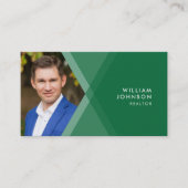 Modern Green and Purple Layered Geometric Photo Business Card (Front)