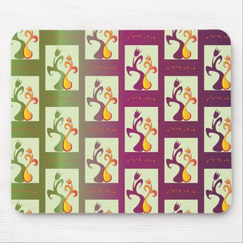 Modern Green and purple Tulip Couple pattern Mouse Pad