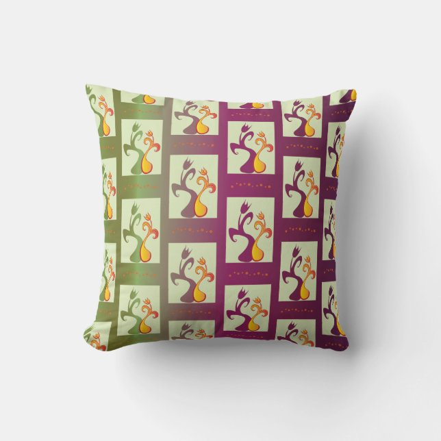 Modern Green and purple Tulip Couple pattern Throw Pillow (Front)