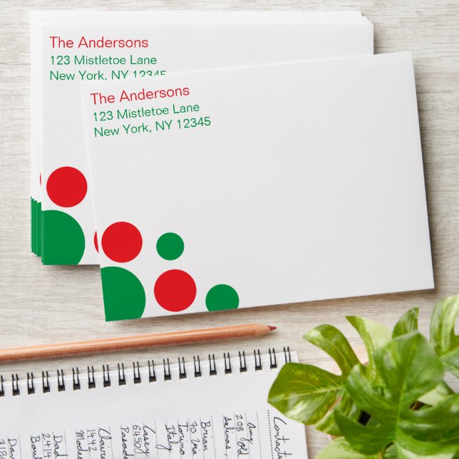Modern Green and Red Dot Holiday Envelope (Stacked)