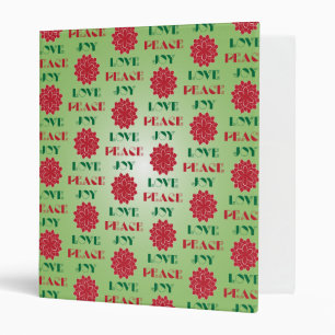 Modern Green and Red Love, Peace, Joy quote Binder