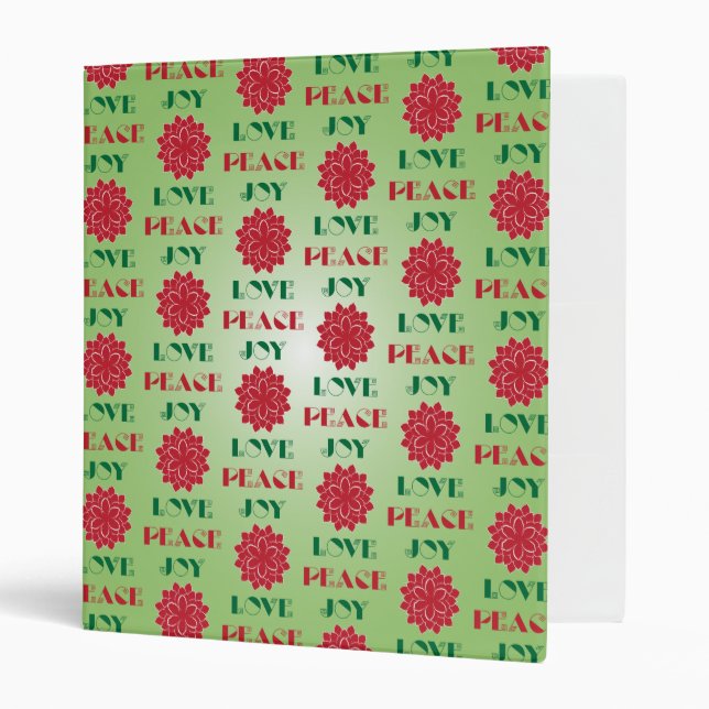 Modern Green and Red Love, Peace, Joy quote Binder (Front/Inside)