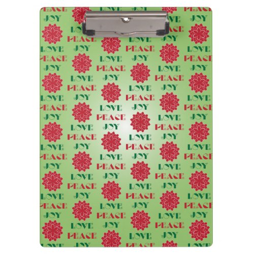 Modern Green and Red Love Peace Joy quote Clipboard