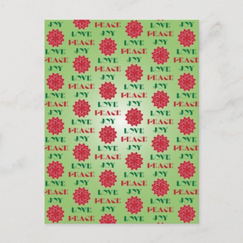 Modern Green and Red Love Peace Joy quote Holiday Postcard