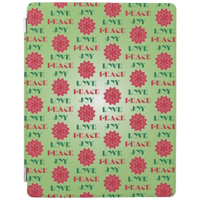 Modern Green and Red Love, Peace, Joy quote iPad Smart Cover (Front)