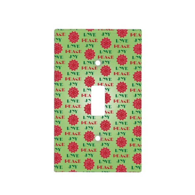 Modern Green and Red Love, Peace, Joy quote Light Switch Cover (Front)