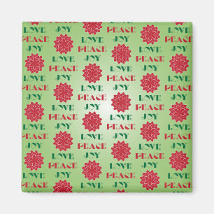 Modern Green and Red Love, Peace, Joy quote Magnet