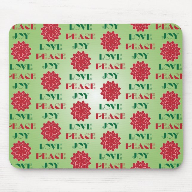 Modern Green and Red Love, Peace, Joy quote Mouse Pad (Front)
