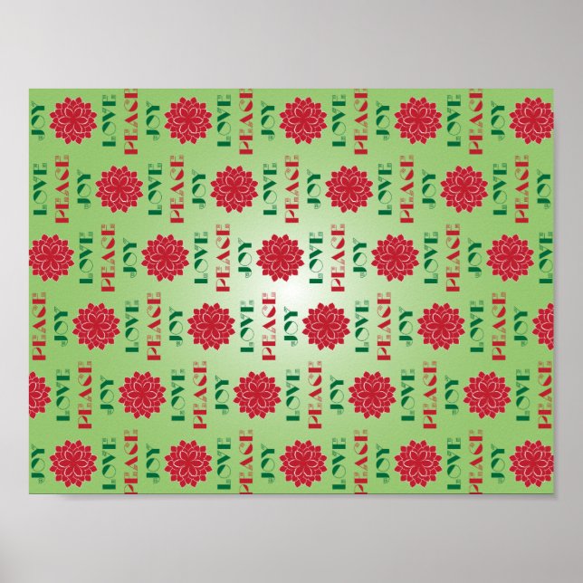 Modern Green and Red Love, Peace, Joy quote Poster (Front)