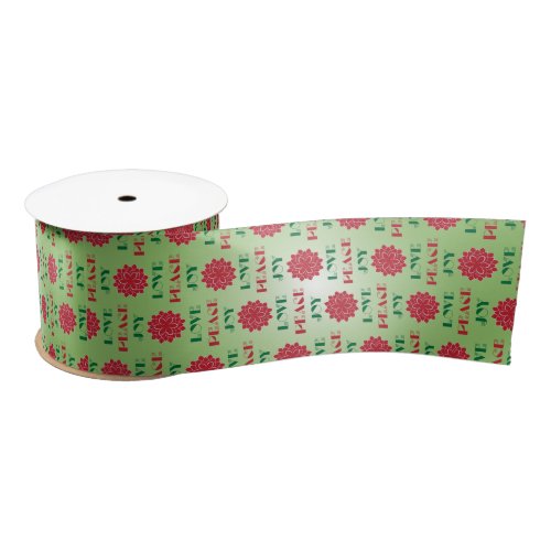 Modern Green and Red Love Peace Joy quote Satin Ribbon